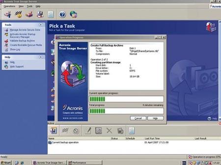Acronis True Image interface, 2007