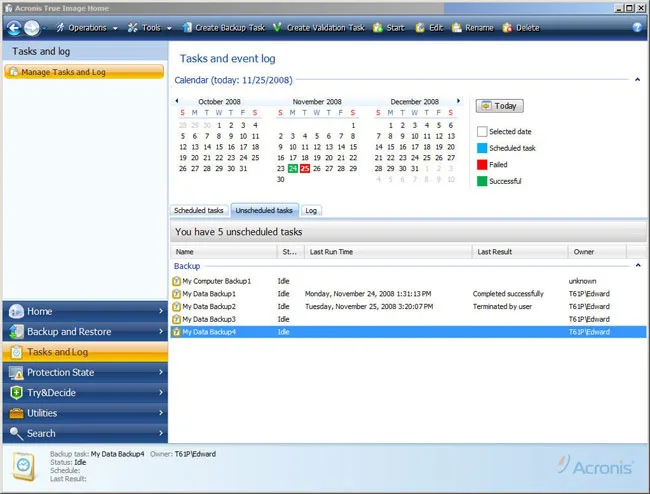 Acronis True Image interface, 2009