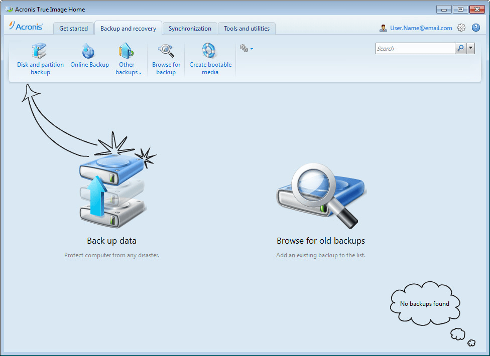 Acronis True Image interface, 2012