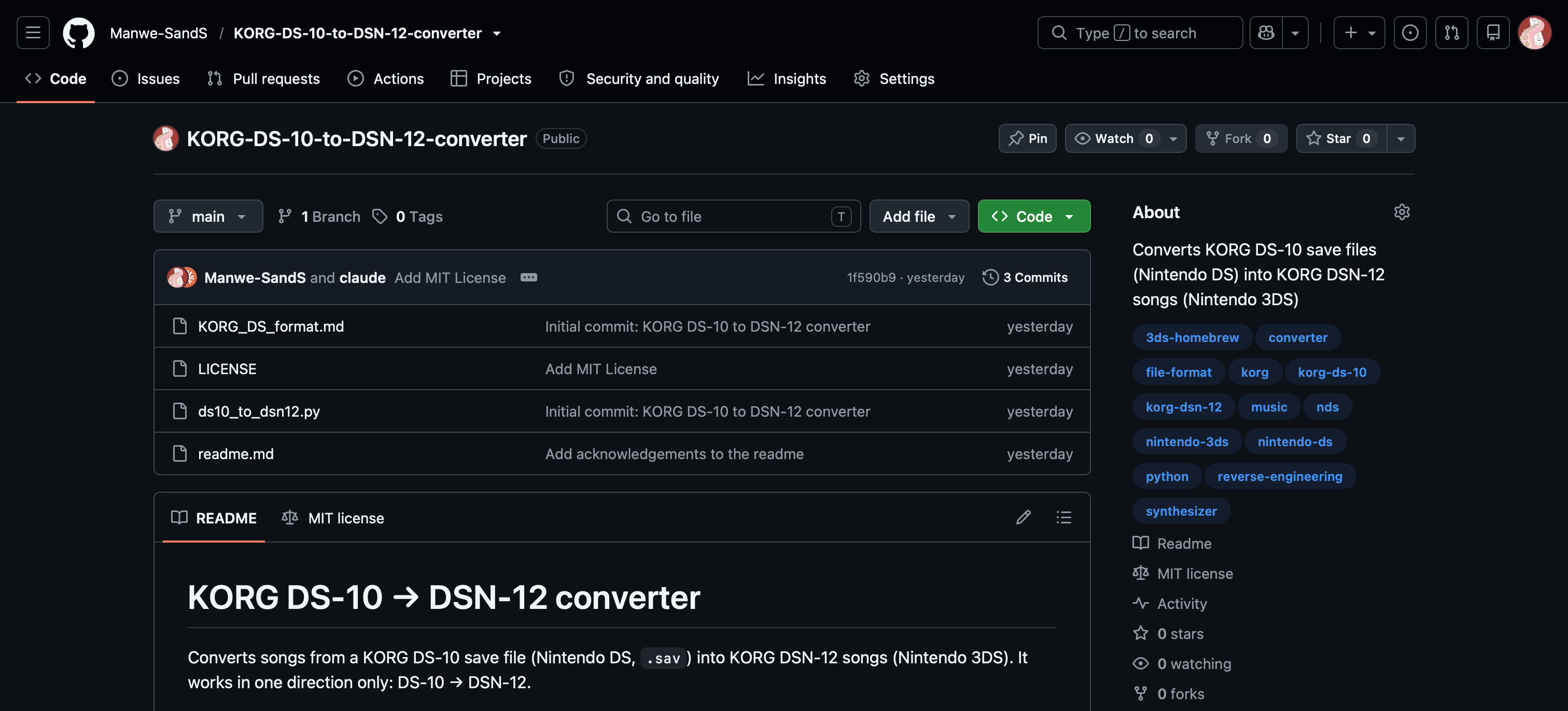 The KORG-DS-10-to-DSN-12-converter repository on GitHub