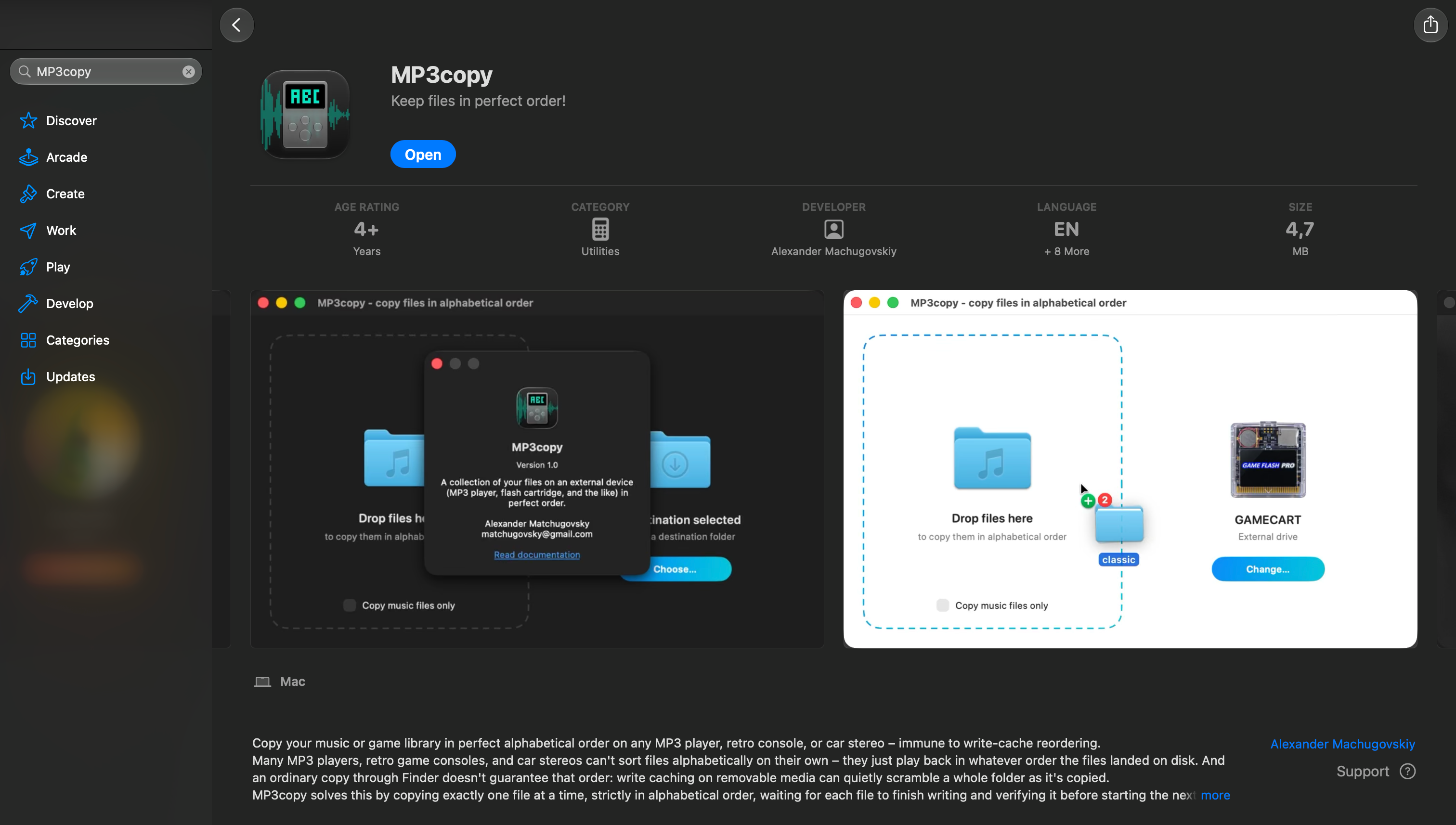Страница MP3copy в Mac App Store