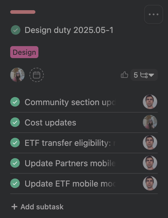 Design duty task grouping urgent unexpected work