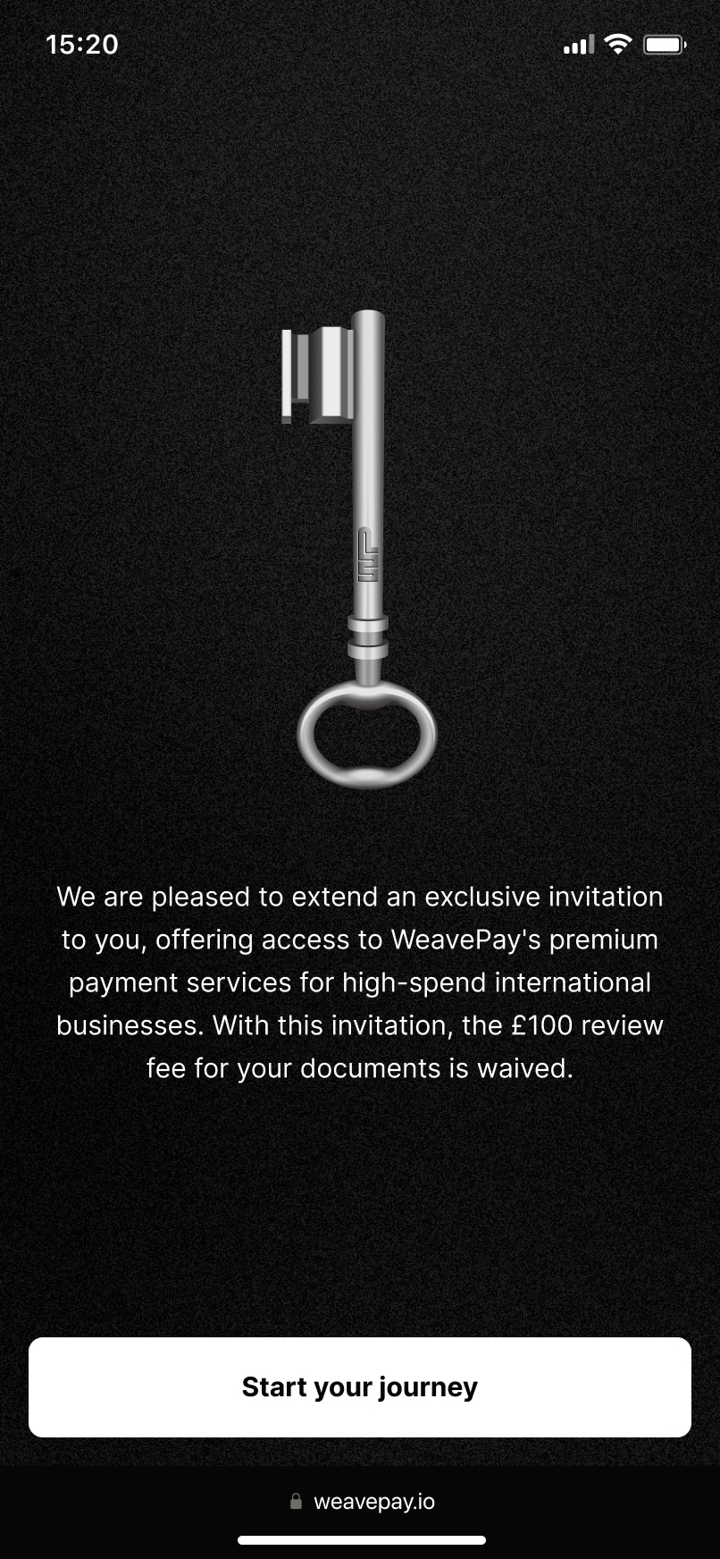 WeavePay premium invitation welcome screen